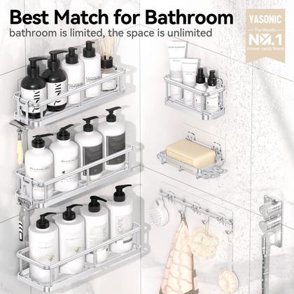 Imagem de Organizador de banho de grande capacidade Shower Caddy YASONIC, pacote com 6 unidades prateadas