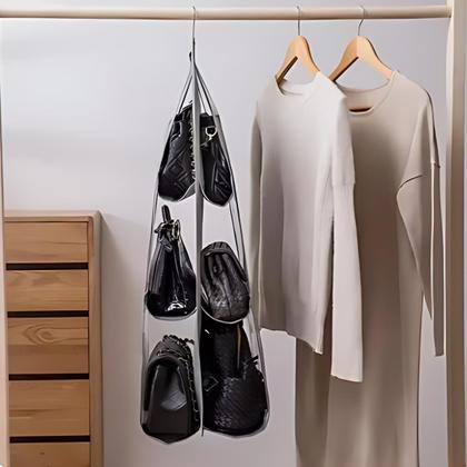 Imagem de Organizador de bolsas com 6 compartimentos e cabide prático ideal para closet Perfeito para armazenar sapatos bolsas e roupas