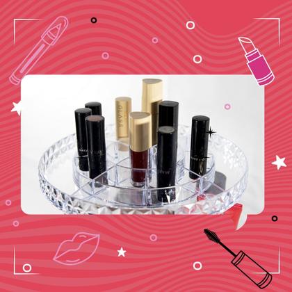 Imagem de Organizador De Cosmético Maquiagem Acrílico Resistente Giratório 360º G Transparente Resistente