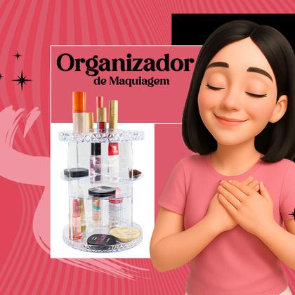 Imagem de Organizador De Cosmético Maquiagem Acrílico Resistente Giratório 360º G Transparente Resistente