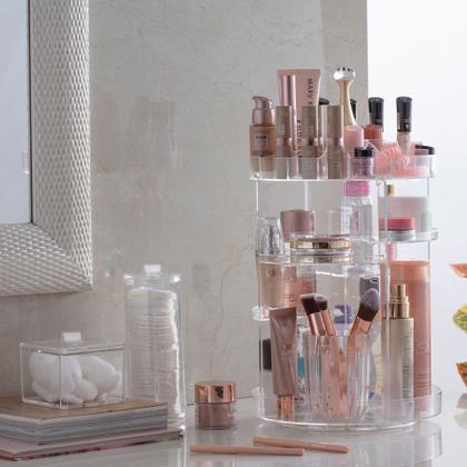 Imagem de Organizador De Cosmético Maquiagem Acrílico Resistente Giratório 360º G Transparente Resistente