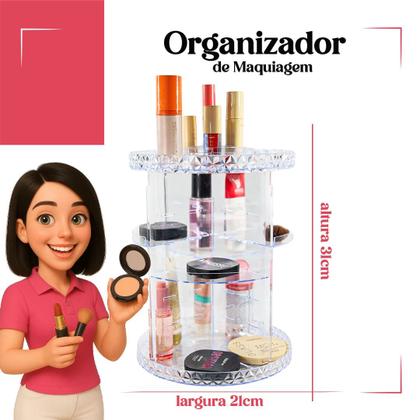 Imagem de Organizador De Cosmético Maquiagem Acrílico Resistente Giratório 360º G Transparente Resistente