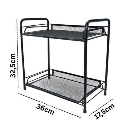 Imagem de Organizador de Cosméticos Aramado 2 Prateleiras Preto 36x32,5cm para Banheiros Penteadeiras Armários