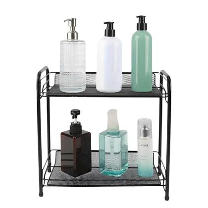 Imagem de Organizador de Cosméticos Aramado 2 Prateleiras Preto 36x32,5cm para Banheiros Penteadeiras Armários