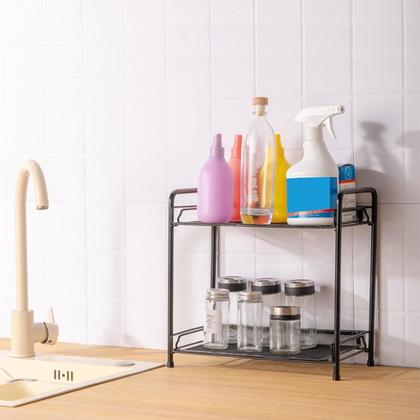 Imagem de Organizador de Cosméticos Aramado 2 Prateleiras Preto 36x32,5cm para Banheiros Penteadeiras Armários