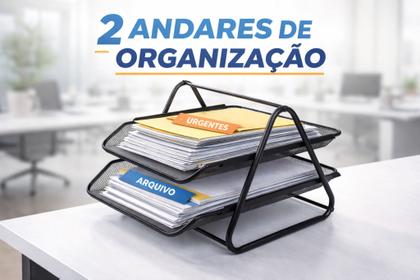 Imagem de Organizador de Documentos Mesa 2 Andares Metal Preto Escritório Home Office