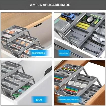 Imagem de Organizador De Gavetas Expansível E Dobrável De 2 Ou 3 Níveis Com Compartimentos Ajustáveis