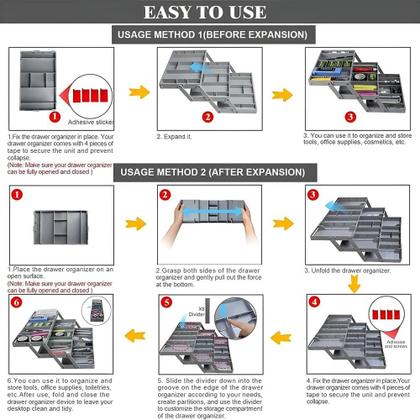Imagem de Organizador De Gavetas Expansível E Dobrável De 2 Ou 3 Níveis Com Compartimentos Ajustáveis