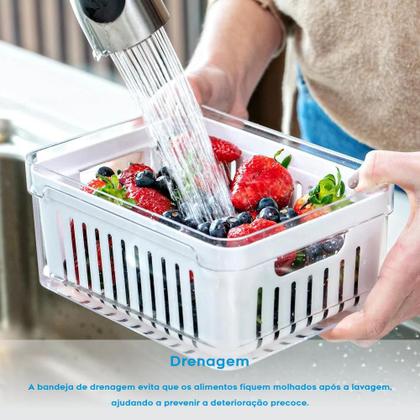 Imagem de Organizador de Geladeira 2.2 Litros OU Alimentos Vegetais Com Tampa Cesto Drenável Removível Válvula Ventilação