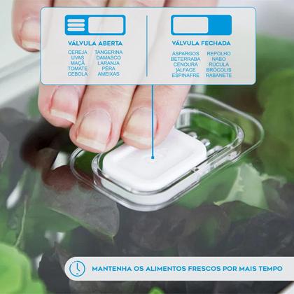 Imagem de Organizador de Geladeira 2.2 Litros OU Alimentos Vegetais Com Tampa Cesto Drenável Removível Válvula Ventilação