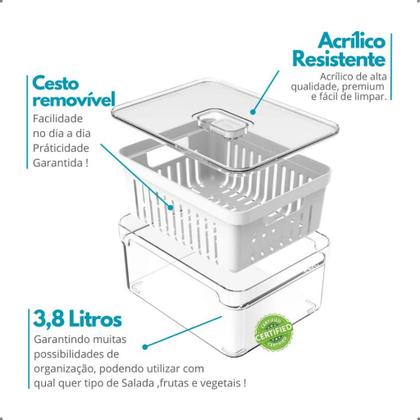 Imagem de Organizador de Geladeira 3,8L Kit 4, 3, 2 ou 1 Uni com Tampa Grande Transparente Acrílico Trava Pote