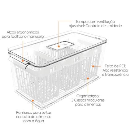 Imagem de Organizador de Geladeira 6l Com 3 Cestos Plástico Frutas Dry