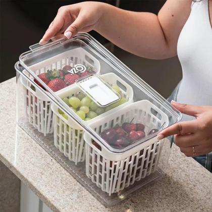Imagem de Organizador de Geladeira 6l Com 3 Cestos Plástico Frutas Dry