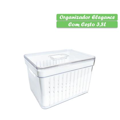 Imagem de Organizador De Geladeira Cesto Prático Alimentos Verduras Frutas Com Escorredor Interno 3,8L C/Tampa