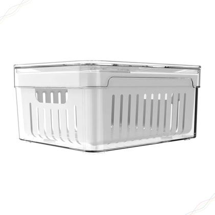 Imagem de Organizador de Geladeira Clear Fresh Natural Com Cesto Escorredor Travas e Válvula Ou