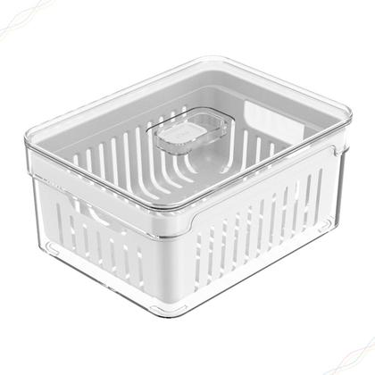 Imagem de Organizador de Geladeira Clear Fresh Natural Com Cesto Escorredor Travas e Válvula Ou