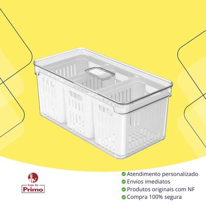 Imagem de Organizador de Geladeira em Acrílico com Cesto Triplo e Tampa 5 Litros Clear Fresh OU