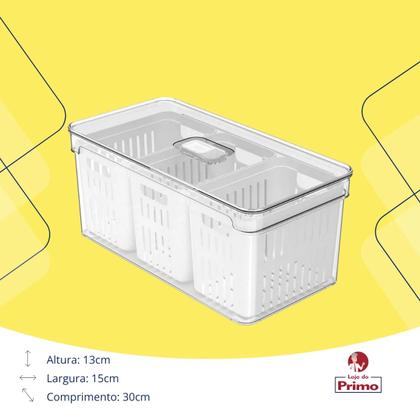 Imagem de Organizador de Geladeira em Acrílico com Cesto Triplo e Tampa 5 Litros Clear Fresh OU