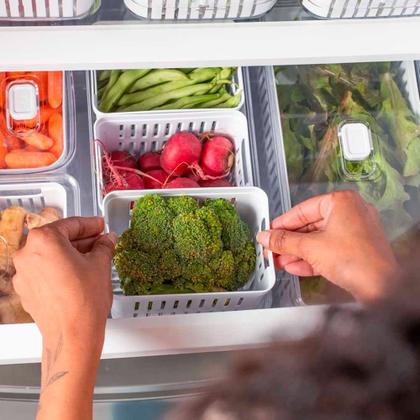 Imagem de Organizador De Geladeira Frutas Verduras Com Cesto Triplo Ou
