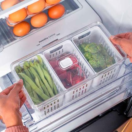 Imagem de Organizador De Geladeira Frutas Verduras Com Cesto Triplo Ou