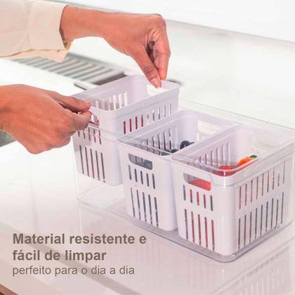 Imagem de Organizador De Geladeira Frutas Verduras Com Cesto Triplo Ou