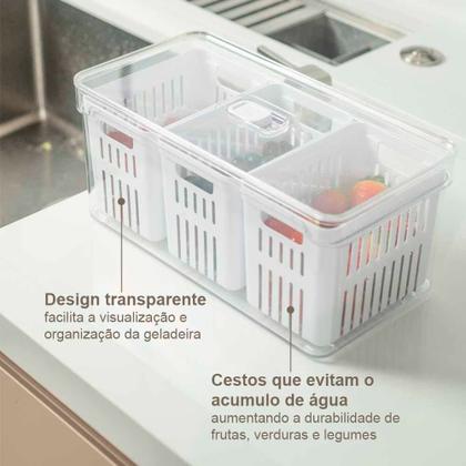 Imagem de Organizador De Geladeira Frutas Verduras Com Cesto Triplo Ou