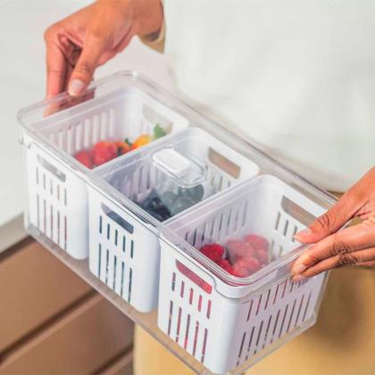 Imagem de Organizador De Geladeira Frutas Verduras Com Cesto Triplo Ou
