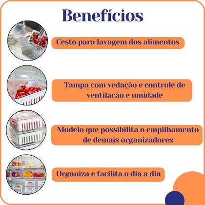 Imagem de Organizador de Geladeira OU Salada Frutas e Verduras Cesto Escorredor Clear Fresh 2,2L