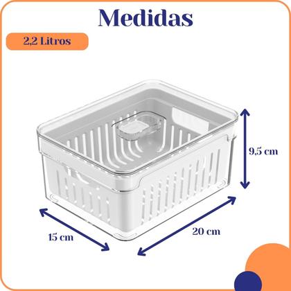 Imagem de Organizador de Geladeira OU Salada Frutas e Verduras Cesto Escorredor Clear Fresh 2,2L