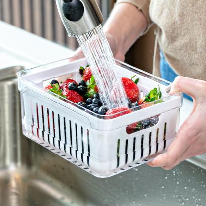 Imagem de Organizador de Geladeira OU Salada Frutas e Verduras Cesto Escorredor Clear Fresh 2,2L