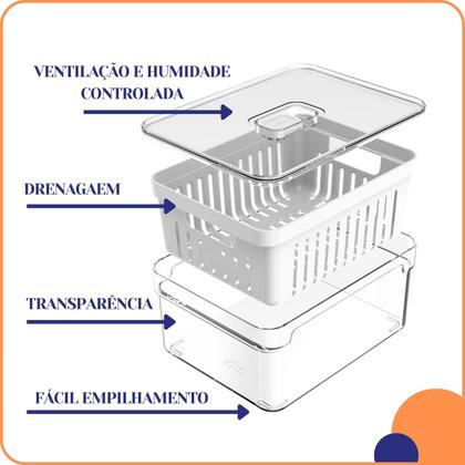 Imagem de Organizador de Geladeira OU Salada Frutas e Verduras Cesto Escorredor Clear Fresh 2,2L