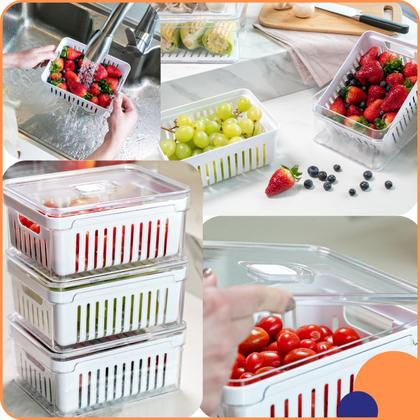 Imagem de Organizador de Geladeira OU Salada Frutas e Verduras Cesto Escorredor Clear Fresh 2,2L