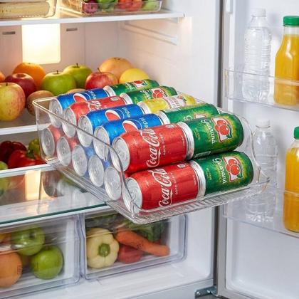 Imagem de Organizador de Latas Geladeira Transparente G Empilhável Refrigerante Cerveja Despensa