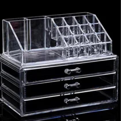Imagem de Organizador de Maquiagem Acrílico com 3 Gavetas e 16 Nichos - Porta Pincéis e Batom