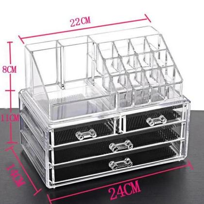 Imagem de Organizador de Maquiagem Acrílico com 3 Gavetas e 16 Nichos - Porta Pincéis e Batom