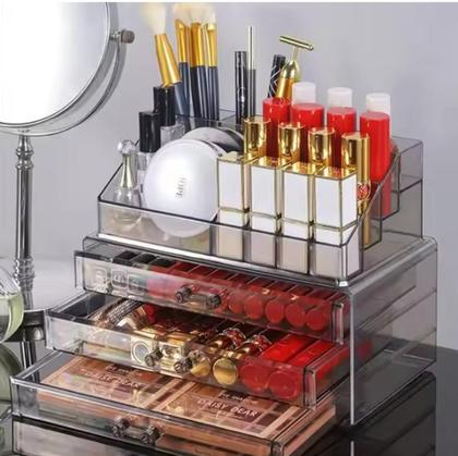 Imagem de Organizador de Maquiagem Acrílico com 3 Gavetas e 16 Nichos - Porta Pincéis e Batom