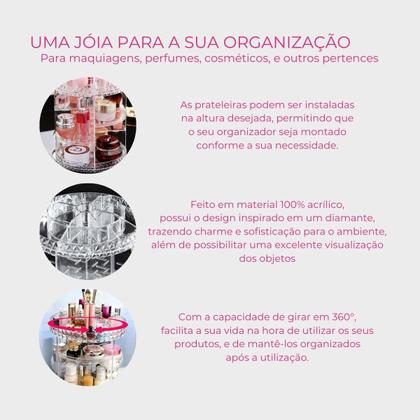 Imagem de Organizador de Maquiagem Acrílico Giratório 360 Prateleiras Ajustáveis Porta Cosméticos Perfumes