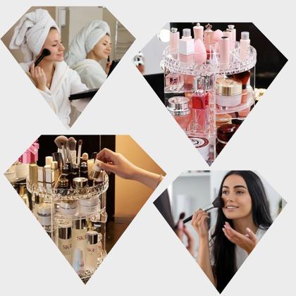 Imagem de Organizador de Maquiagem Acrílico Giratório 360 Prateleiras Ajustáveis Porta Cosméticos Perfumes