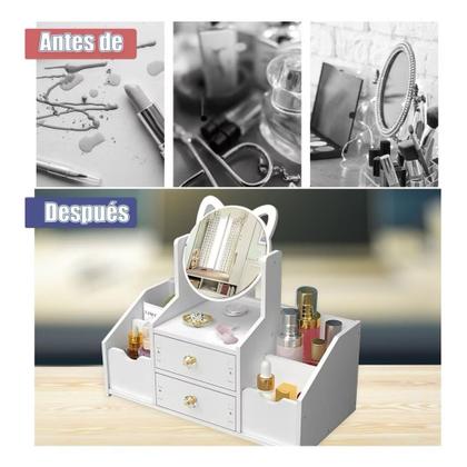 Imagem de Organizador De Maquiagem Com Espelhos, Com 2 Gavetas/Branco