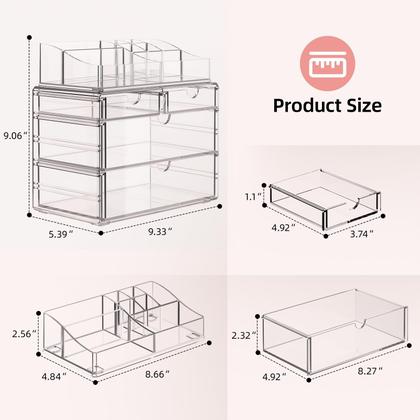 Imagem de Organizador de maquiagem Delamu de 4 camadas transparente com gaveta de acrílico