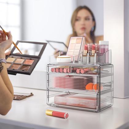 Imagem de Organizador de maquiagem Delamu de 4 camadas transparente com gaveta de acrílico