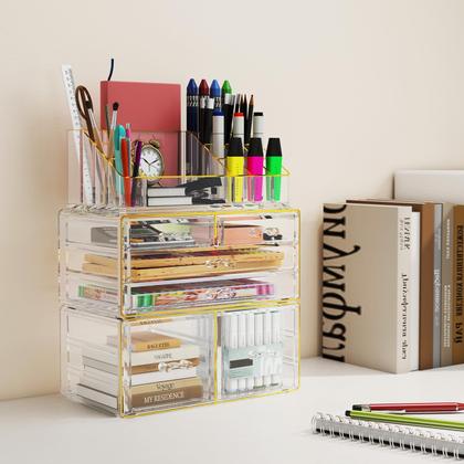 Imagem de Organizador de maquiagem Delamu de acrílico de 3 camadas com 6 gavetas transparentes