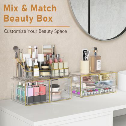 Imagem de Organizador de maquiagem Delamu de acrílico de 3 camadas com 6 gavetas transparentes