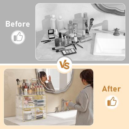 Imagem de Organizador de maquiagem Delamu de acrílico de 3 camadas com 6 gavetas transparentes