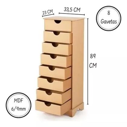 Imagem de Organizador De Mdf Crú Madeira Natural 8 Gavetas Multiuso