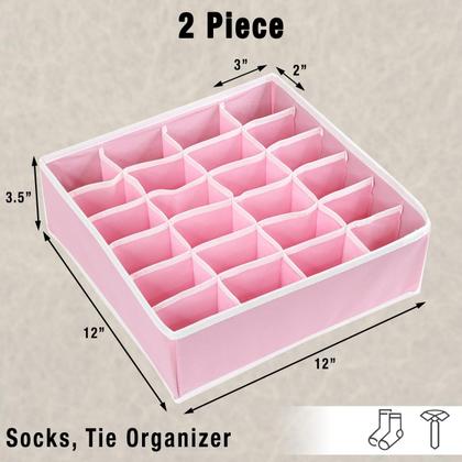 Imagem de Organizador de meias de armário Simple Houseware, pacote com 2, rosa, 24 células