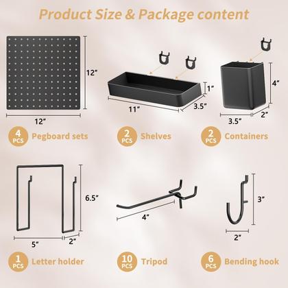 Imagem de Organizador de parede Peg Board FZK PegBoard com 4 Pegboard pretos