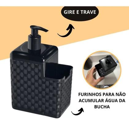 Imagem de Organizador De Pia Cozinha Porta Detergente Preto Praticidade Rattan Suporte Funcionalidade