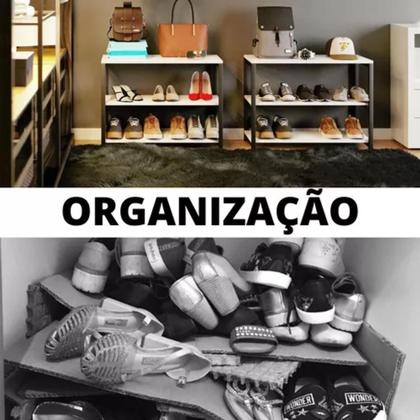 Imagem de Organizador de Sapatos com Prateleiras Brancas e Suporte para Celular e Relógio