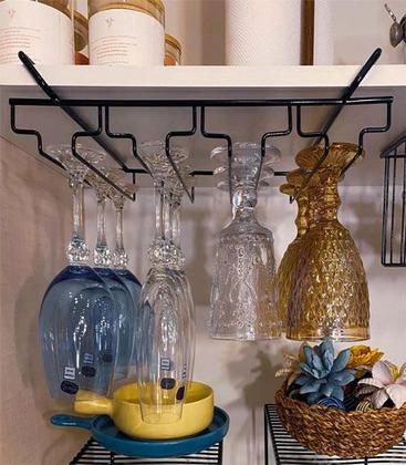 Imagem de Organizador de Taça Suporte Suspenso Porta 12 Taças Organizar Bar Cozinha Preto